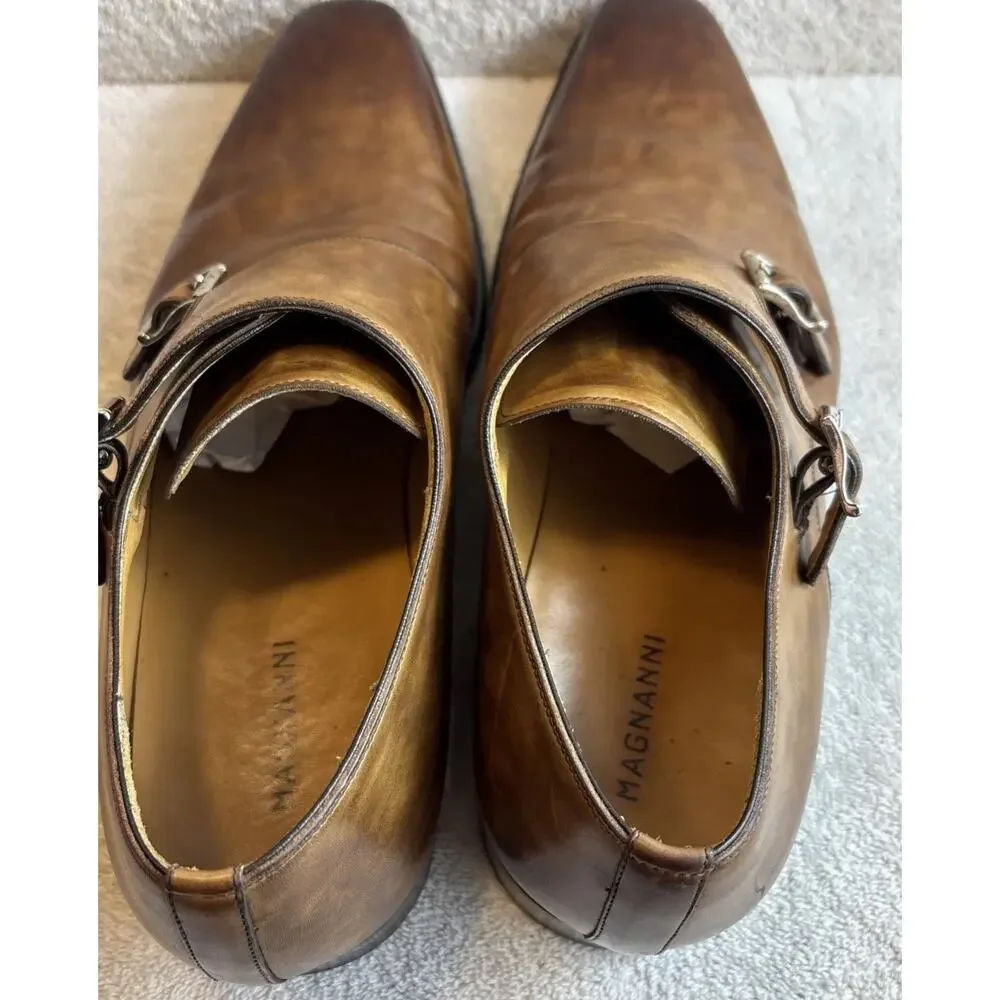 Magnanni Double Monk Strap Brown Leather Dress Shoes Mens Size 9 M